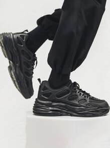 Men Lace-up Front Chunky Sneakers - Black - View 3