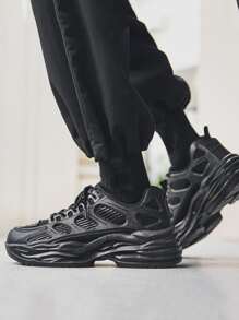Men Lace-up Front Chunky Sneakers - Black - View 4
