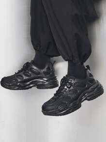 Men Lace-up Front Chunky Sneakers - Black - View 5