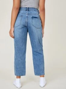 SHEIN Essnce Plus High Waist Mom Fit Jeans - Light Wash - View 3