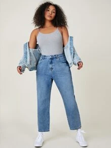 SHEIN Essnce Plus High Waist Mom Fit Jeans - Light Wash - View 4