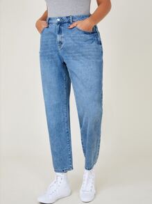 SHEIN Essnce Plus High Waist Mom Fit Jeans - Light Wash - View 5