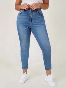 SHEIN Essnce Plus High Waist Skinny Jeans - Medium Wash - View 1