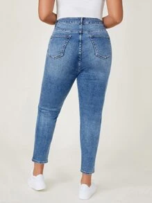 SHEIN Essnce Plus High Waist Skinny Jeans - Medium Wash - View 2