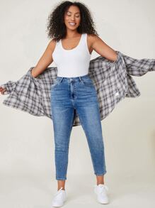 SHEIN Essnce Plus High Waist Skinny Jeans - Medium Wash - View 3