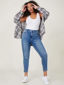 SHEIN Essnce Plus High Waist Skinny Jeans - Medium Wash - View 4