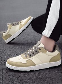 Men Colorblock Lace-up Front Skate Shoes - Apricot - View 1