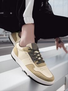 Men Colorblock Lace-up Front Skate Shoes - Apricot - View 2