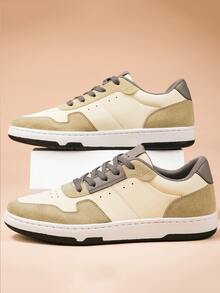 Men Colorblock Lace-up Front Skate Shoes - Apricot - View 4
