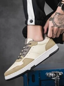 Men Colorblock Lace-up Front Skate Shoes - Apricot - View 6