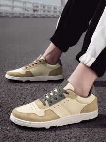Men Colorblock Lace-up Front Skate Shoes - Apricot - View 7