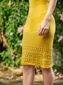 SHEIN VCAY Solid Pointelle Knit Jumper Dress Without Belt - Yellow - View 6