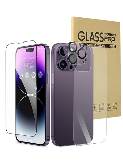 (3 แพ็ค) ฟิล์มกระจกนิรภัยด้านหน้าและด้านหลัง และฟิล์มกันรอยเลนส์กล้อง เข้ากันได้กับ iPhone 16/16 Plus/16 Pro/16 Pro Max/15/15Plus/15Pro/15Promax ของขวัญสำหรับวันเกิด, ครอบครัว, เพื่อน ฟิล์มกันรอยหน้าจอโทรศัพท์, อุปกรณ์เสริมโทรศัพท์ กันน้ำ กันกระแทก กันตก กันรอยขีดข่วน ป้องกันรอยนิ้วมือ แบบเต็มจอ