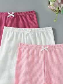 SHEIN 小女童3入組條紋針織前蝴蝶結騎行褲 - 彩色 - 查看 3