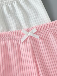 SHEIN 小女童3入組條紋針織前蝴蝶結騎行褲 - 彩色 - 查看 4