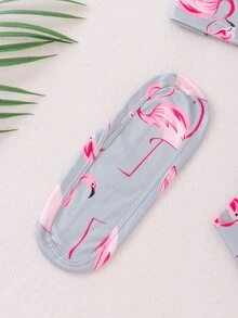 Girls Flamingo Print Snug Fit PJ Set & Eye Mask - Grey - View 4