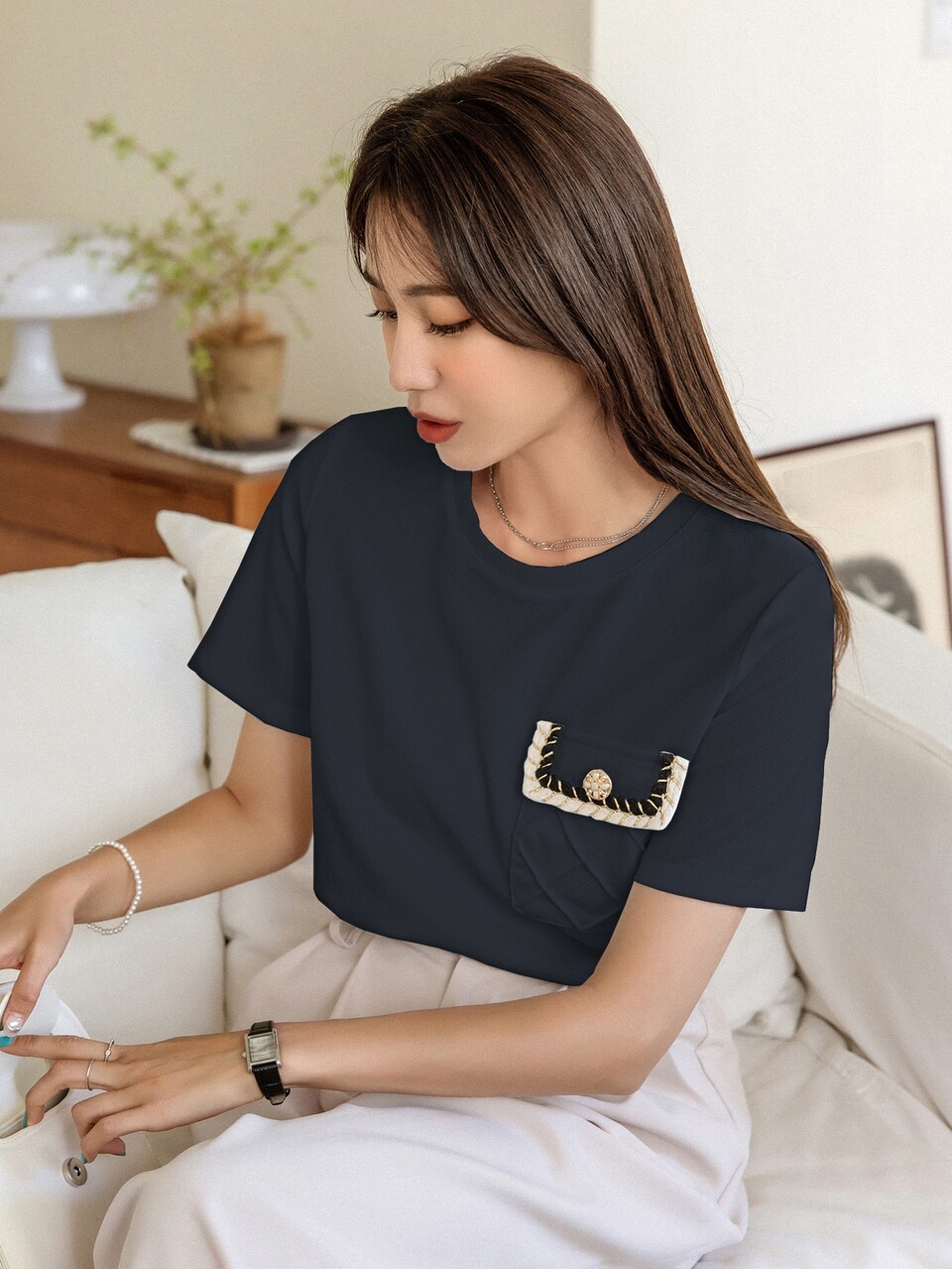 Pocket Patched Button Detail Tee