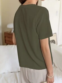 DAZY Pocket Patched Button Detail Tee Easter - Green - View 4