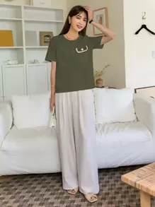 DAZY Pocket Patched Button Detail Tee Easter - Green - View 5