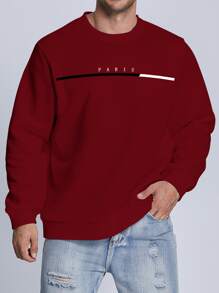 Manfinity Homme Men Plus Letter Graphic Thermal Lined Pullover - Burgundy - View 1