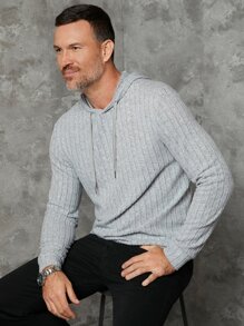 GENTILAND Men Solid Drawstring Hoodie - Light Grey - View 1