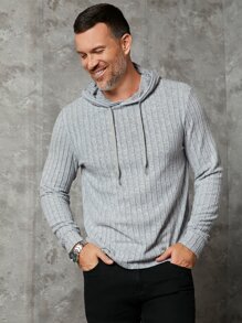 GENTILAND Men Solid Drawstring Hoodie - Light Grey - View 3