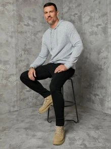 GENTILAND Men Solid Drawstring Hoodie - Light Grey - View 4