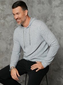 GENTILAND Men Solid Drawstring Hoodie - Light Grey - View 5