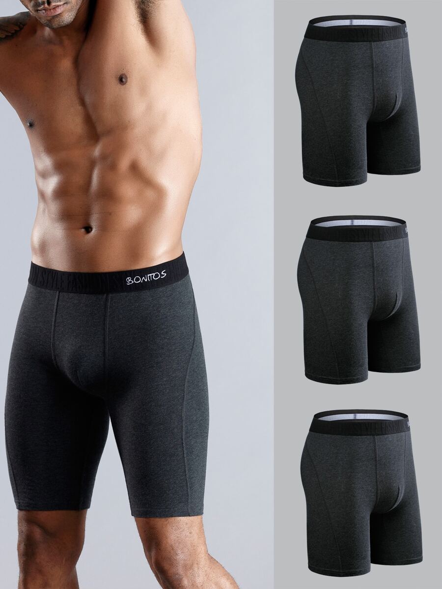 3pcs Men's Breathable And Comfortable Long Boxers
