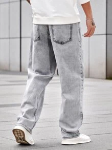 Manfinity Men Slant Pocket Straight Leg Jeans - Light Grey - View 2