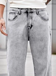 Manfinity Men Slant Pocket Straight Leg Jeans - Light Grey - View 4