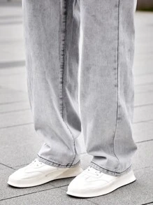 Manfinity Men Slant Pocket Straight Leg Jeans - Light Grey - View 7