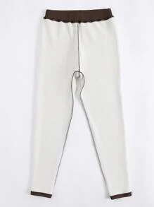 SHEIN Unity Women's Solid Color Thermal Lined Casual Ribbed Long Leggings, Autumn/Winter - Brown - View 2