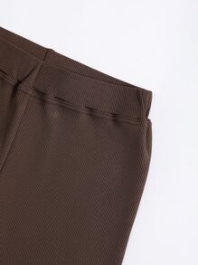 SHEIN Unity Women's Solid Color Thermal Lined Casual Ribbed Long Leggings, Autumn/Winter - Brown - View 5