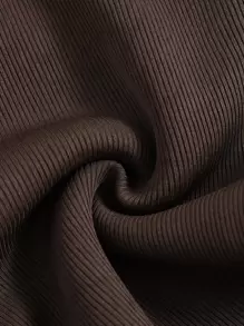 SHEIN Unity Women's Solid Color Thermal Lined Casual Ribbed Long Leggings, Autumn/Winter - Brown - View 4