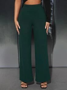 SHEIN PETITE Quần nữ màu trơn Giải trí - Màu xanh lá cây đậm - Xem 3