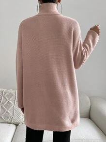 SHEIN Essnce Jersey de cuello alto de hombros caídos sin cinturón - Rosa Pálido - Ver 2