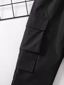 SHEIN Young Boy Solid Black Simple Design Casual Long Pants With Elastic Cuffs, Suitable For Summer And Autumn - Black - View 5