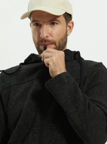 男士拉鏈開襟抽繩連帽外套 - 黑色 - 查看 4