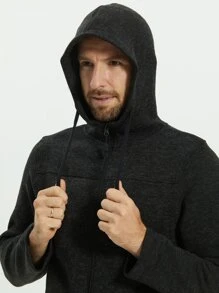 男士拉鏈開襟抽繩連帽外套 - 黑色 - 查看 5