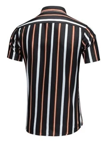 男士豎條紋前排扣襯衫 - 彩色 - 查看 2