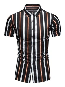 男士豎條紋前排扣襯衫 - 彩色 - 查看 3