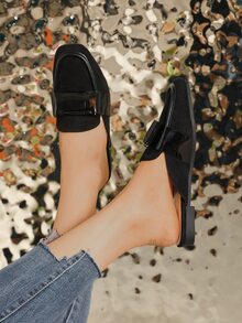 Bow Decor Faux Suede Flat Mules - Black - View 4