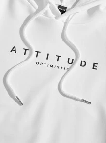 Manfinity VCAY 男士字母圖案抽繩連帽衫 - 白色 - 查看 4