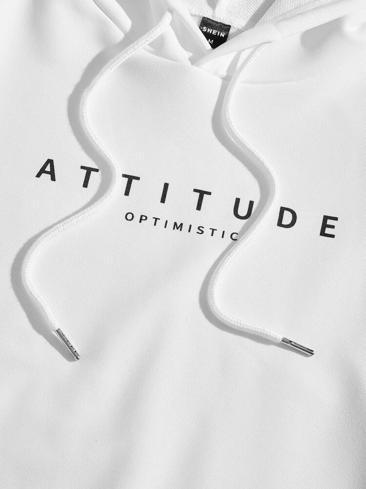 Manfinity VCAY ผู้ชาย ฮู้ดดี้ กราฟฟิค ตัวอักษร เชือกรูด - สีขาว - ดู 4