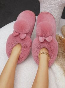 Rabbit Decor Fluffy Novelty Slippers - Pink - View 2