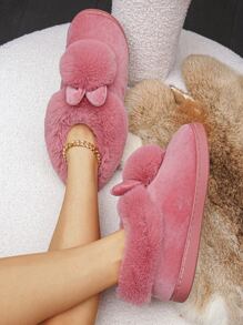Rabbit Decor Fluffy Novelty Slippers - Pink - View 3