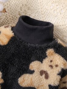 Baby Bear Pattern High Neck Teddy Sweatshirt & Joggers - Black - View 4