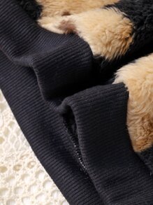 Baby Bear Pattern High Neck Teddy Sweatshirt & Joggers - Black - View 5