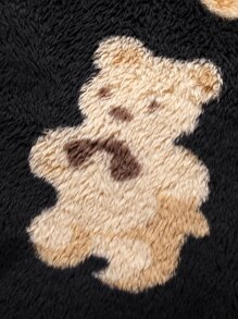 Baby Bear Pattern High Neck Teddy Sweatshirt & Joggers - Black - View 6